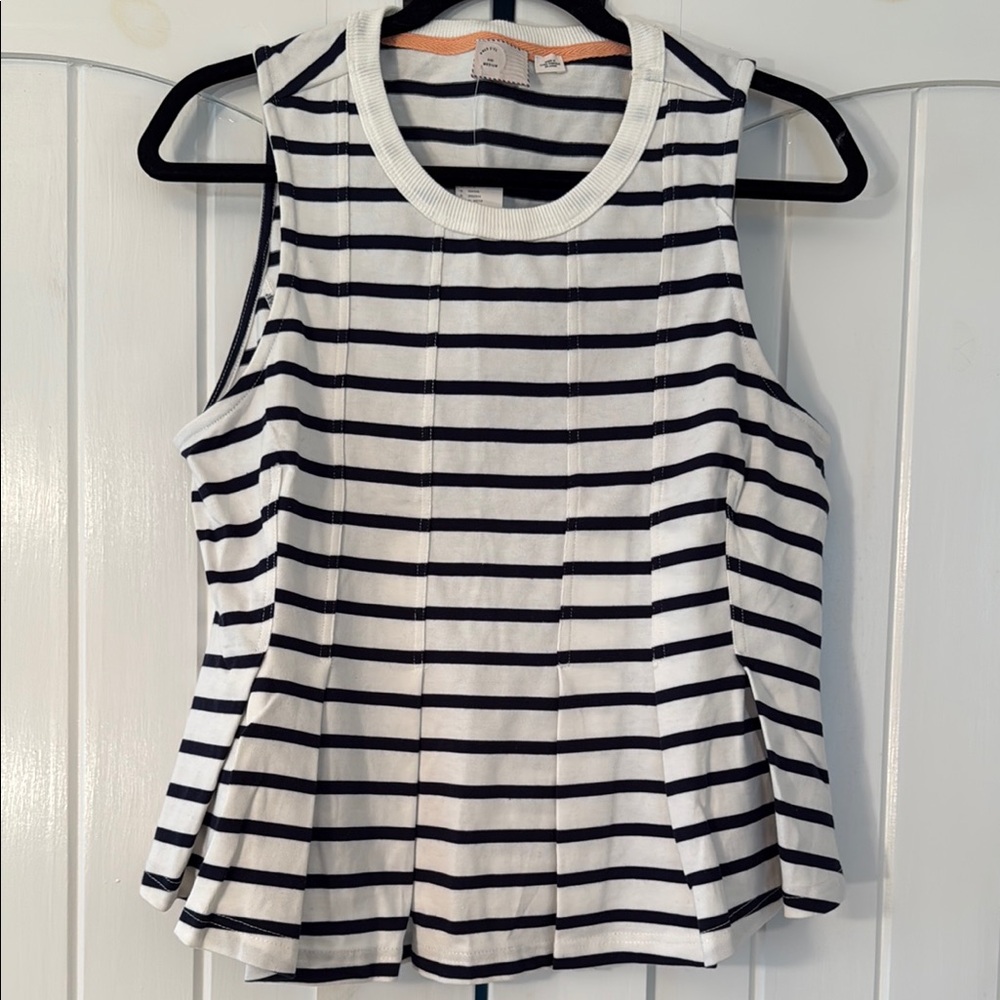 Anthropologie Striped Sleeveless pleated Top -Navy and White